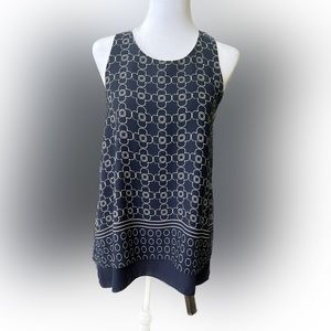 Max Studio Sleeveless Top Navy and White Floral Pattern Size S Light fabric